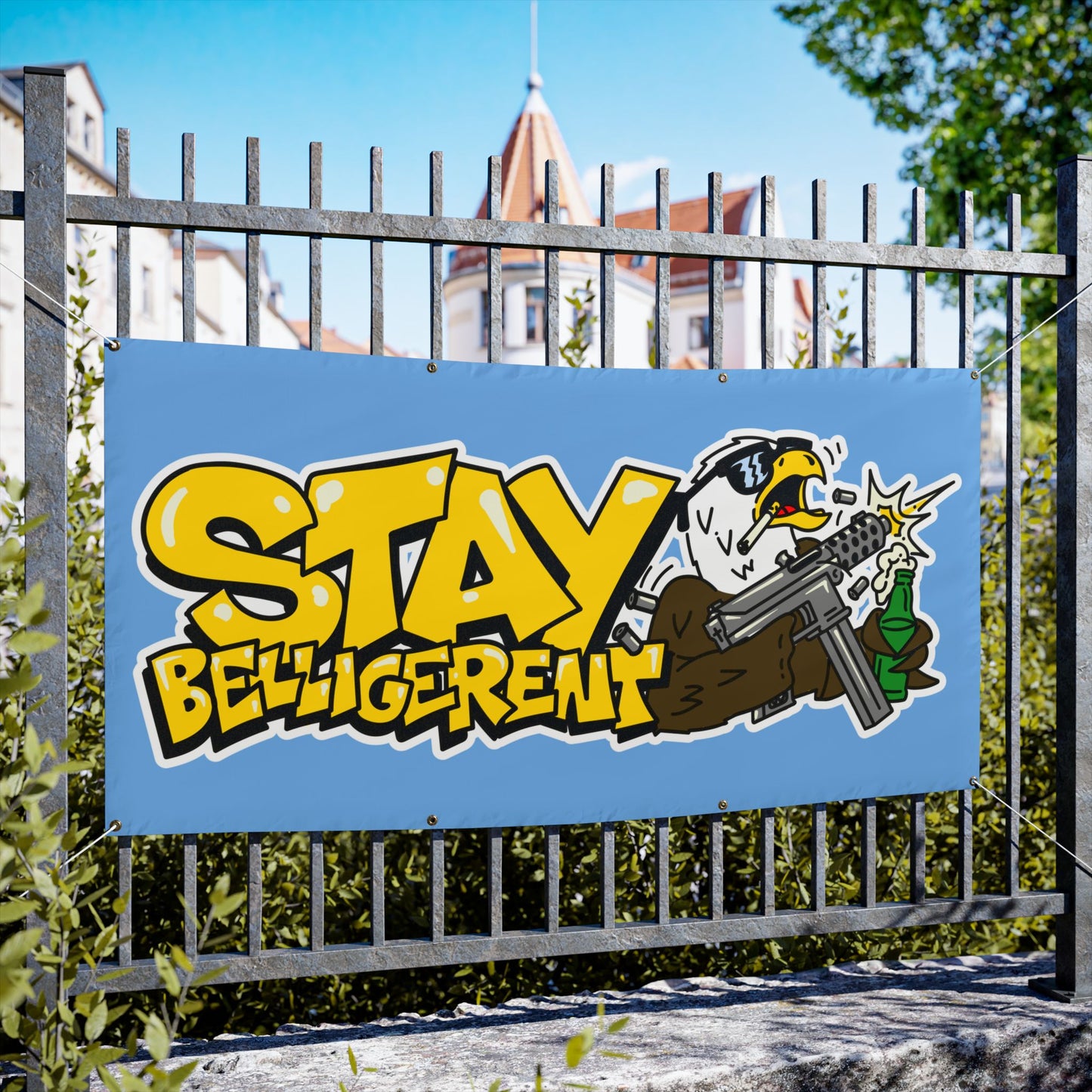 STAY BELLIGERENT TEC-9 Banner